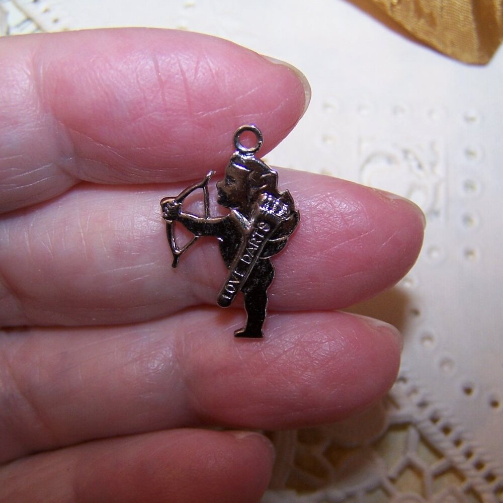 Vintage Flat Sterling Silver Charm - Cupid with His Love Darts